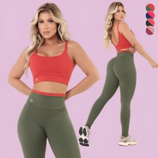 Conjunto Fitness Feminino Top Legging Poliamida Cintura Alta